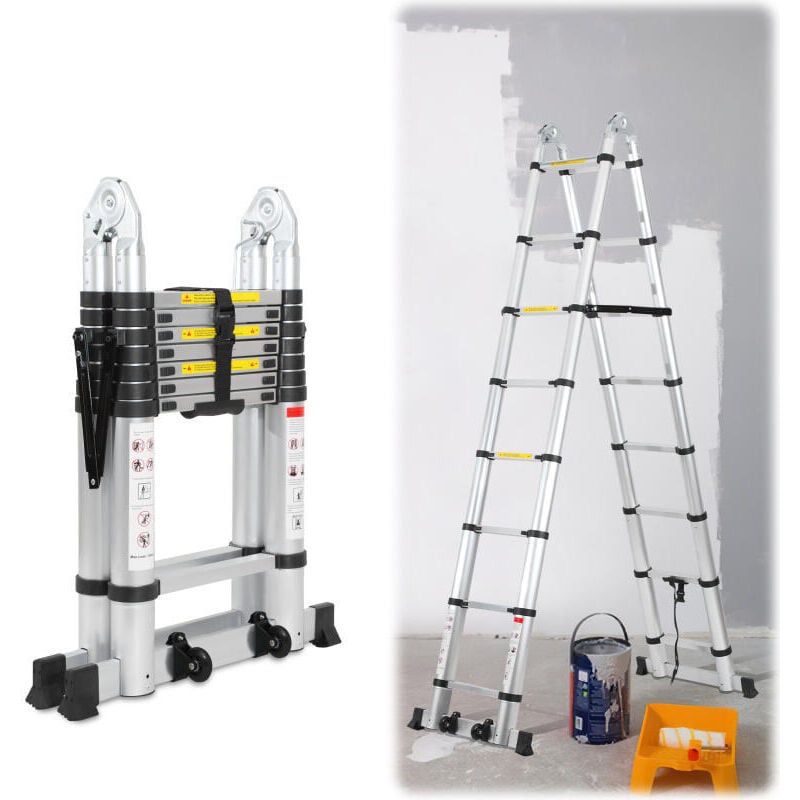 foto del prodotto swanew scala telescopica 2,5m 2,5m scala allungabile in alluminio argento scala allungabile antiscivolo