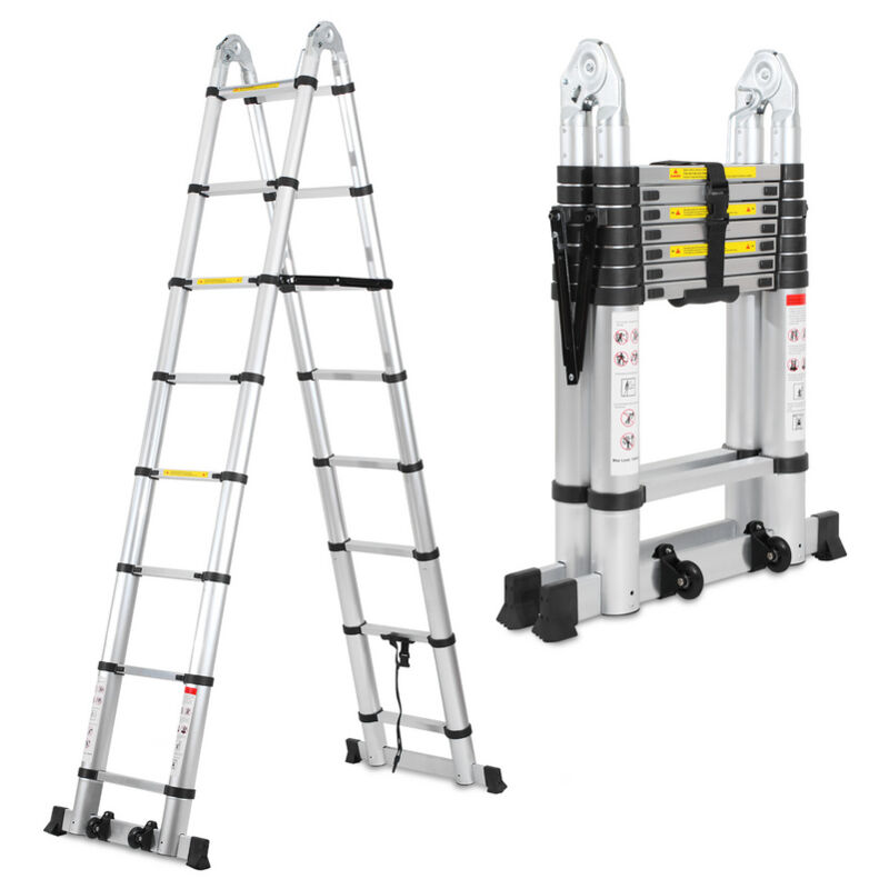 foto del prodotto swanew scala telescopica 2,5m 2,5m scala allungabile in alluminio argento scala allungabile antiscivolo