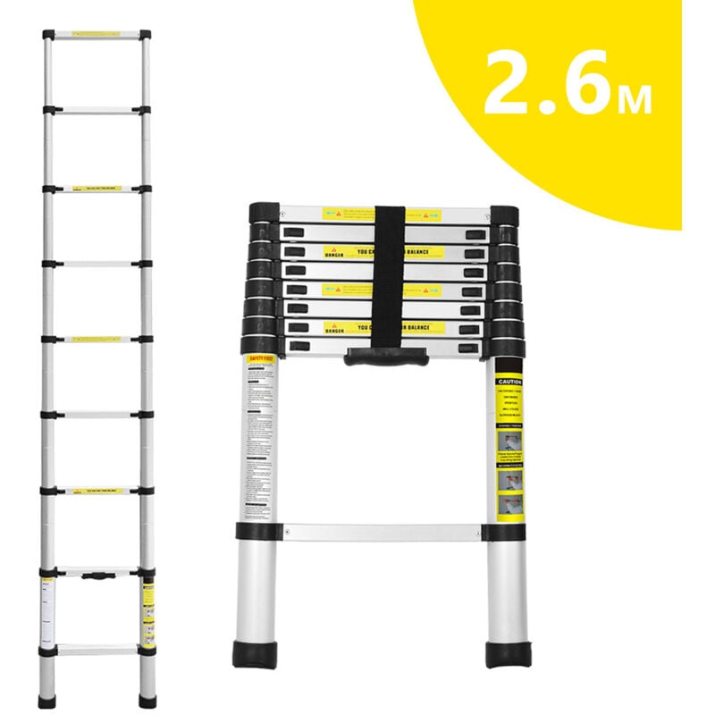 foto del prodotto swanew scala telescopica 2,6m scala multifunzionale in alluminio scala semplice scala multiuso scala estensibile scala di qualità superiore 150kg