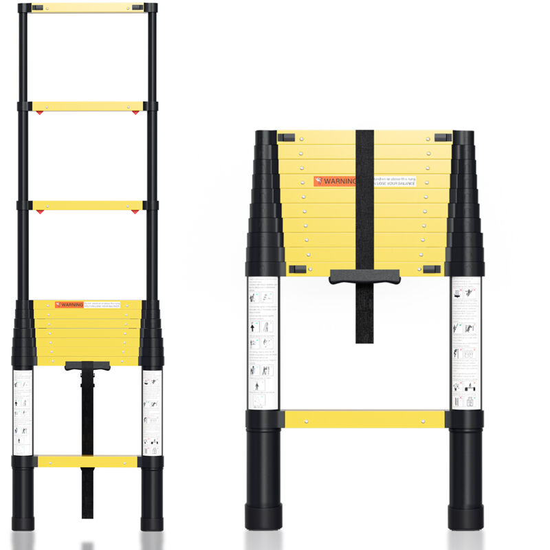 foto del prodotto swanew scala telescopica 3,2 m scarico lento scaletta in alluminio con gancio scala estraibile scala allungabile allungabile