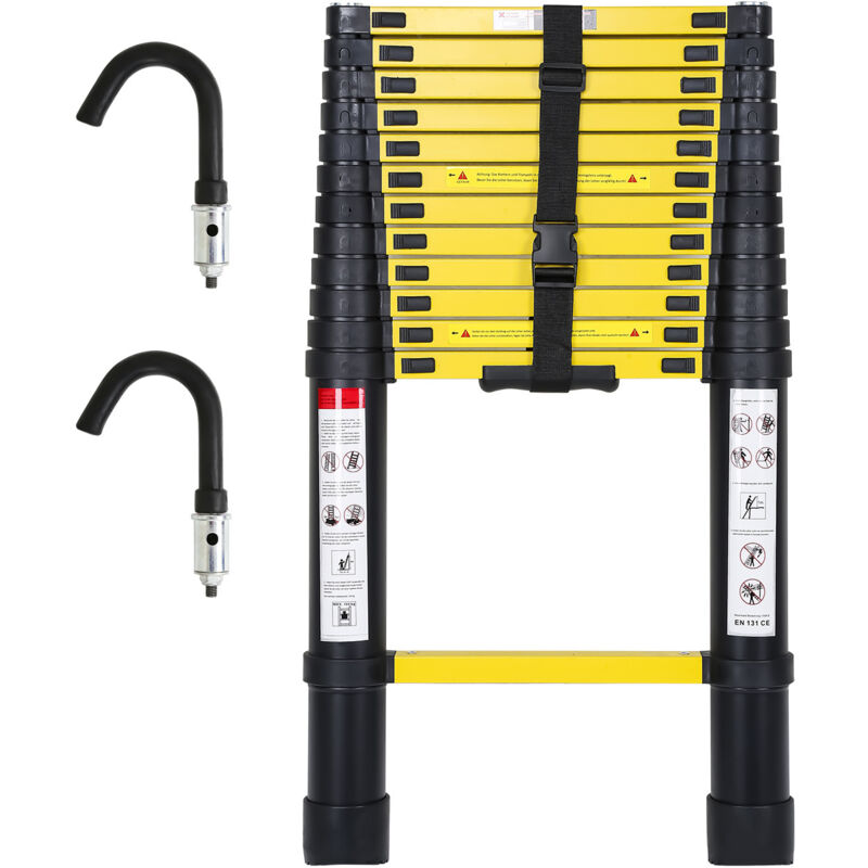 foto del prodotto swanew scala telescopica 3,8 m nera gancio scala in alluminio scala scorrevole antiscivolo scala allungabile allungabile