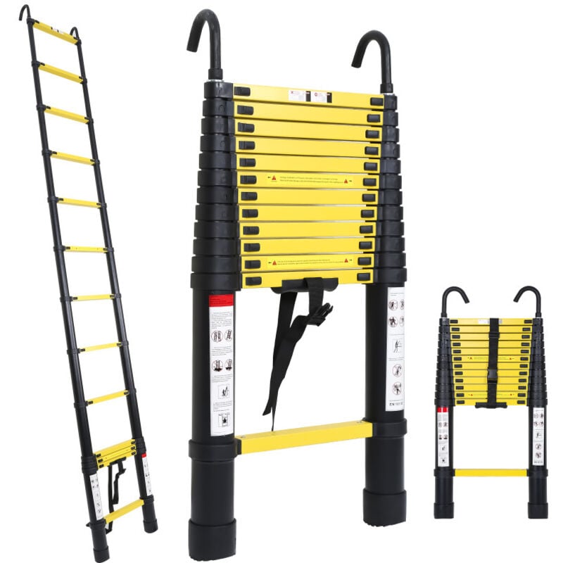 foto del prodotto swanew scala telescopica 3.8m scala telescopica pieghevole mit hakenscala dritta singola carico massimo 150 kg