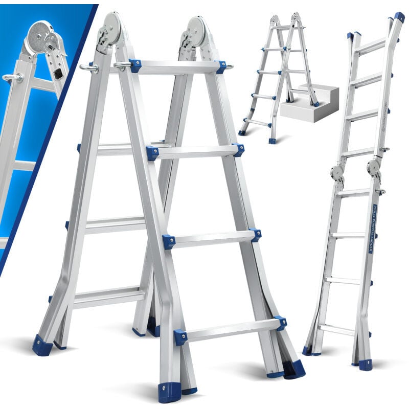 foto del prodotto swanew scala telescopica 4x4 passeggiate argento multifunzionale,compatto e portatile con sistema di chiusura morbida scala telescopica max. carico