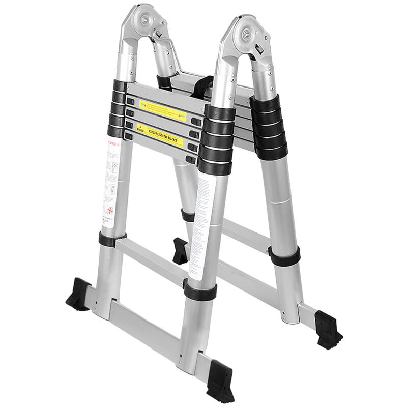 foto del prodotto swanew scala telescopica alu argento scala pieghevole 1,9m 1,9m a quadro scala con barra di sostegno scala in alluminio estensibile scala scorrevole