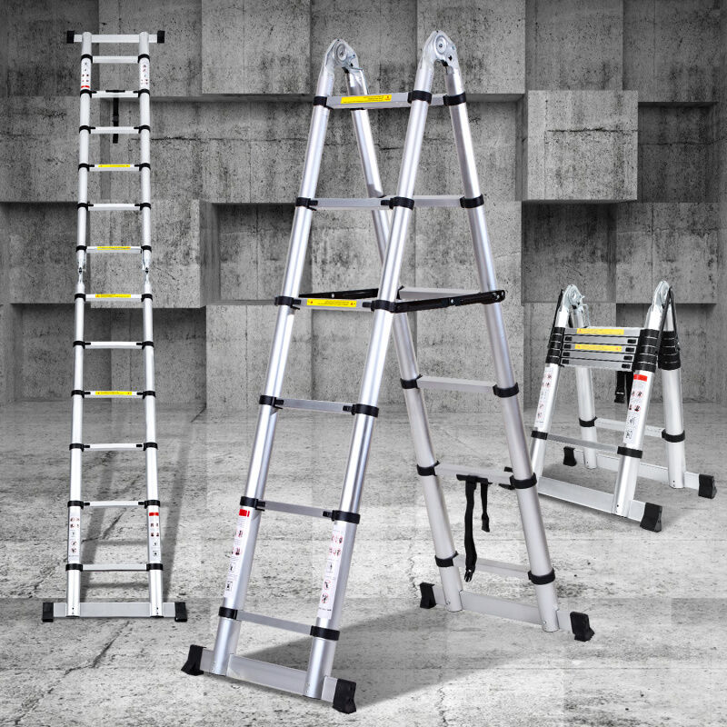 foto del prodotto swanew scala telescopica alu argento scala pieghevole 1,9m 1,9m a quadro scala con barra di sostegno scala in alluminio estensibile scala scorrevole