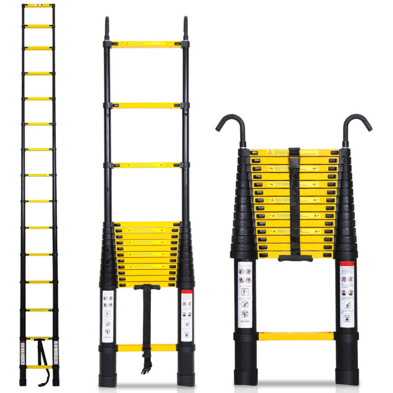 foto del prodotto swanew scala telescopica fino a 150 kg scala multifunzione in alluminio stabile 4.4 m giallo nero