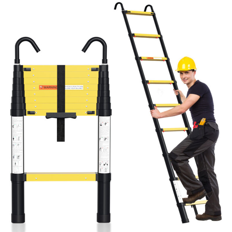 foto del prodotto swanew scala telescopica fino a 150 kg stabile scala multiuso in alluminio 2.6 m giallo nero con pulsante di rimozione on