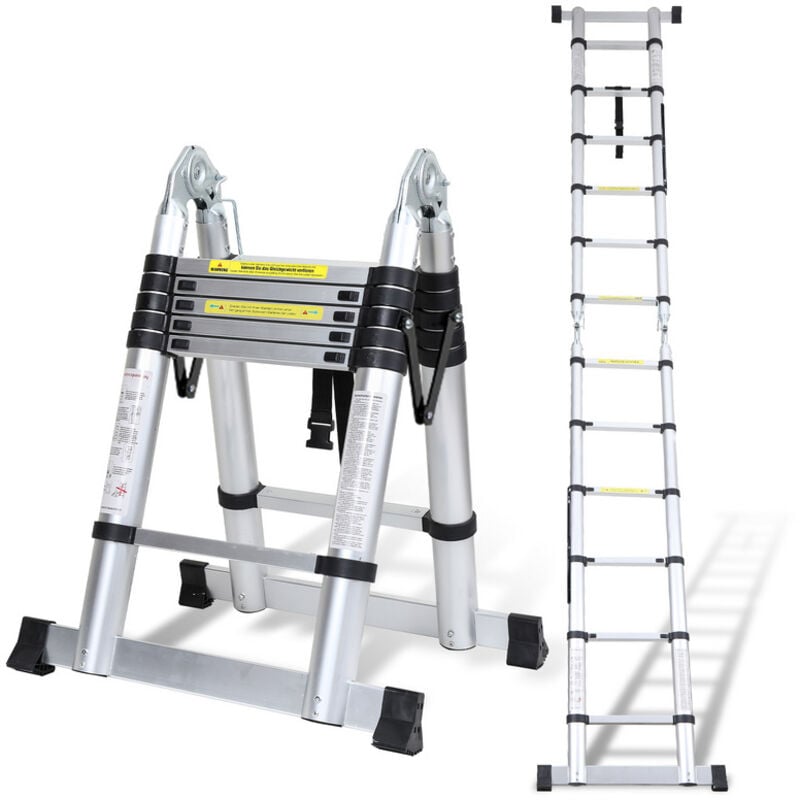 immagine 0 del prodotto swanew scala telescopica in alluminio 1.9m 1.9m silver senza gancio con stabilizzatore con ruote carico massimo 150 kg