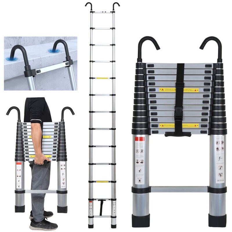 foto del prodotto swanew scala telescopica in alluminio con gancio multifunzione silver scale 3.8m