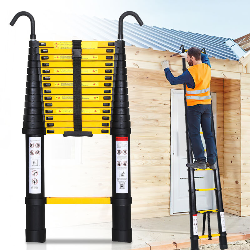 foto del prodotto swanew scala telescopica in alluminio multiuso 3.8m scala stabile scalable in alluminio fino a 150kg nero con gancio