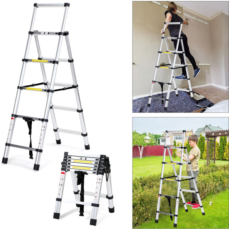 foto del prodotto swanew scala telescopica in alluminio scala multiuso 1.4m 1.7m scala pieghevole stabile scalabo in alluminio fino a 150kg argento
