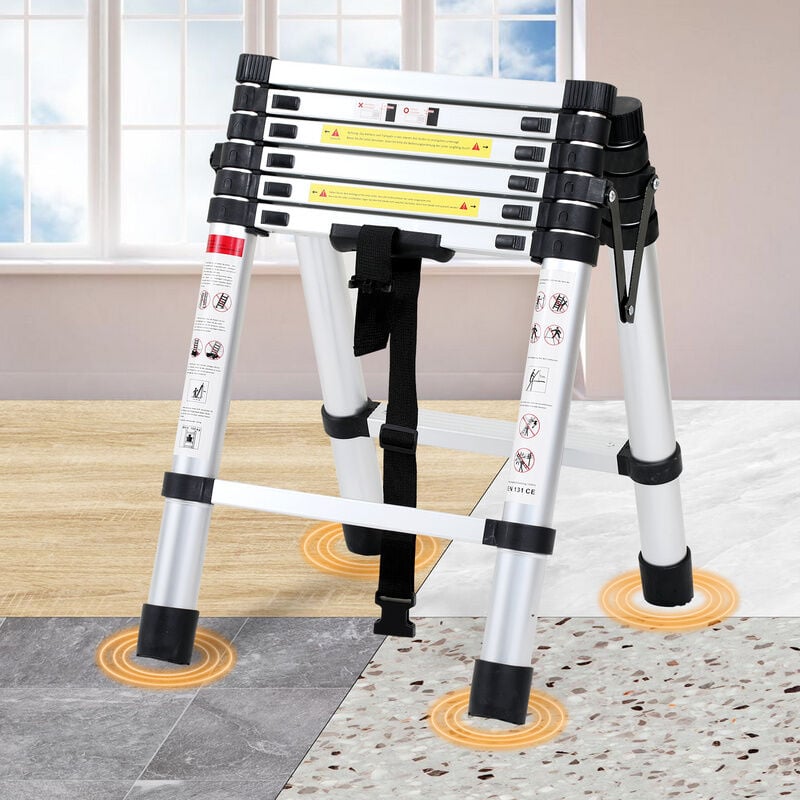 foto del prodotto swanew scala telescopica in alluminio scala multiuso 1.4m 1.7m scala pieghevole stabile scalabo in alluminio fino a 150kg argento