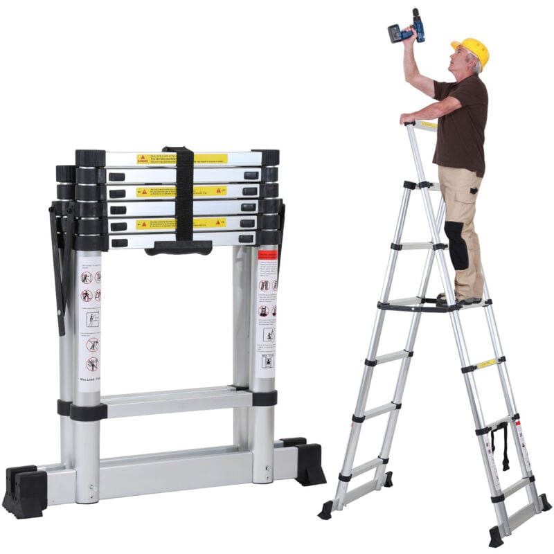 foto del prodotto swanew scala telescopica in alluminio scala multiuso 1.7m 2.0m scala a scorrimento stabile con barra di pesatura in alluminio scala doppia fino a
