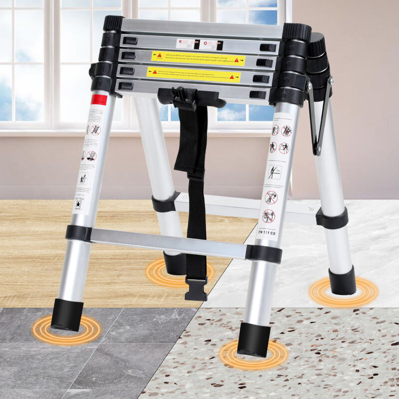 foto del prodotto swanew scala telescopica in alluminio scala multiuso 1.7m 2.0m scala a scorrimento stabile con barra di pesatura in alluminio scala doppia fino a