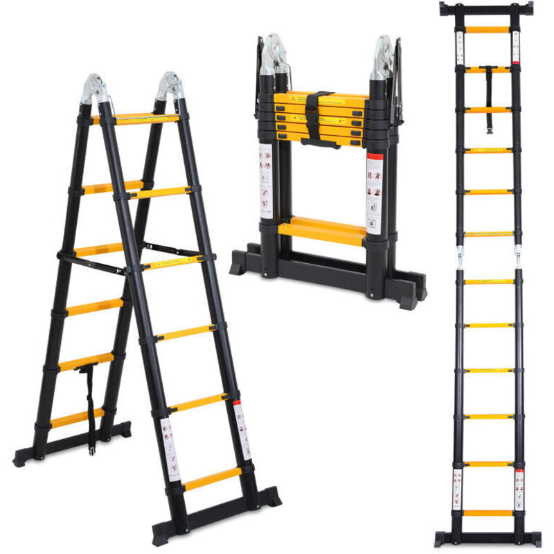 foto del prodotto swanew scala telescopica multifunzione in alluminio scala pieghevole portatile 5m 2,5m 2,5m , giallo nero