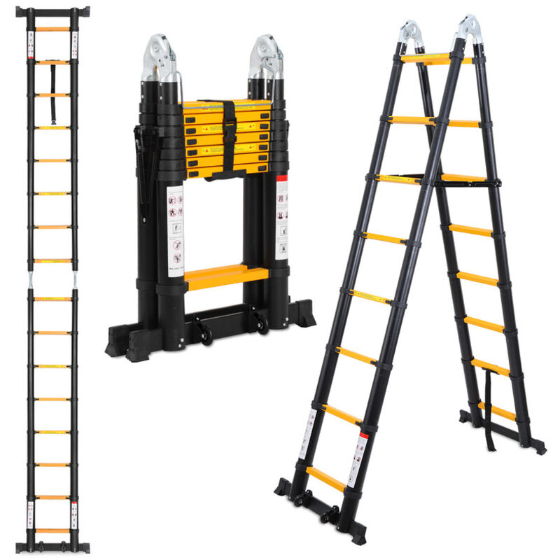 foto del prodotto swanew scala telescopica multifunzione in alluminio scala pieghevole portatile da 3,8 m 1,9 m 1,9 m , giallo nero