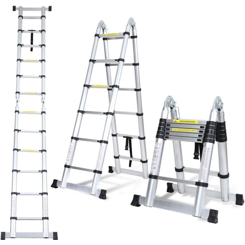 foto del prodotto swanew scala telescopica portatile multifunzione in alluminio pieghevole da 1,9m 1,9m con borsa da trasporto e guanti, carico massimo 150kg
