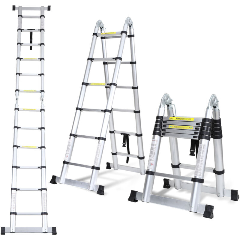 foto del prodotto swanew scala telescopica portatile multifunzione in alluminio pieghevole da 1,9m 1,9m con borsa da trasporto e guanti, carico massimo 150kg