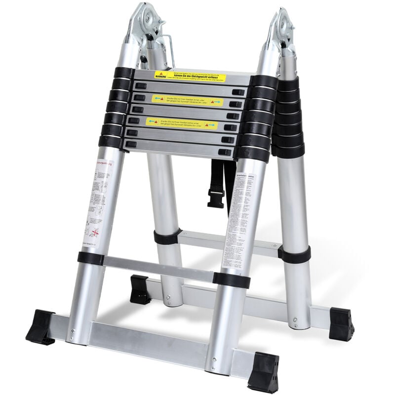 foto del prodotto swanew scala telescopica portatile multifunzione in alluminio pieghevole da 2,5m 2,5m con borsa da trasporto e guanti, carico massimo 150kg