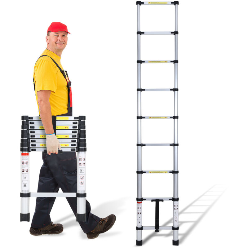 foto del prodotto swanew scala telescopica portatile multifunzione in alluminio pieghevole da 2,6m con borsa da trasporto e guanti, carico massimo 150kg