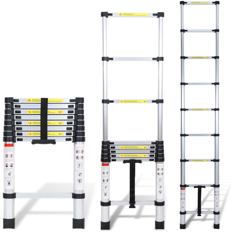 foto del prodotto swanew scala telescopica portatile multifunzione in alluminio pieghevole da 2,6m con borsa da trasporto e guanti, carico massimo 150kg