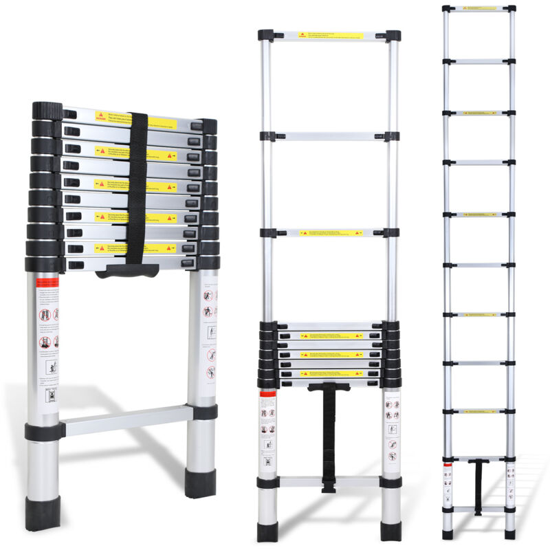 foto del prodotto swanew scala telescopica portatile multifunzione in alluminio pieghevole da 3,2m con borsa da trasporto e guanti, carico massimo 150kg