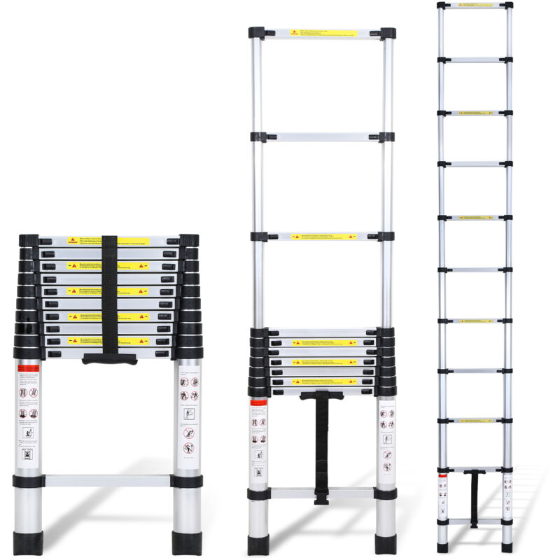 foto del prodotto swanew scala telescopica portatile multifunzione in alluminio pieghevole da 3,2m con borsa da trasporto e guanti, carico massimo 150kg