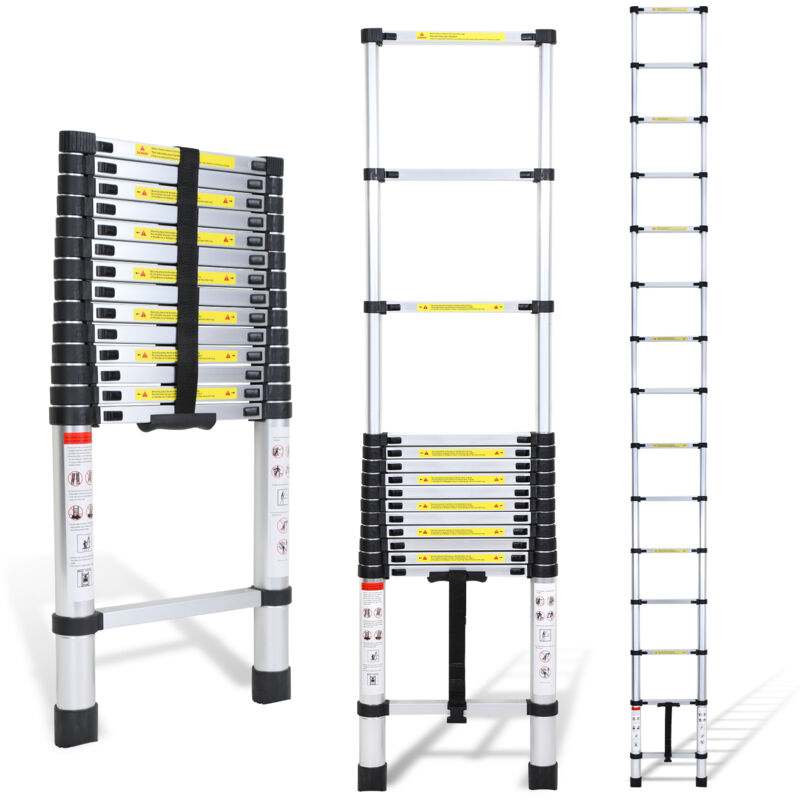 foto del prodotto swanew scala telescopica portatile multifunzione in alluminio pieghevole da 4,4m con borsa da trasporto e guanti, carico massimo 150kg