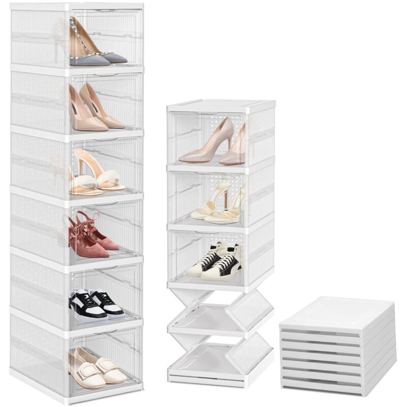 foto del prodotto swanew scarpiera pieghevole e portatile, scatola per scarpe con porta trasparente, 34x25x105cm 6 livelli 6 paia bianco