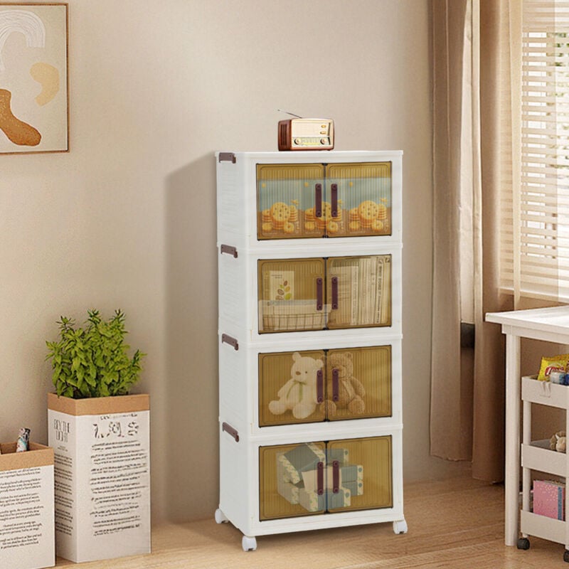foto del prodotto swanew scatola di immagazzinaggio a 4 livelli organizzatore in plastica pieghevole per vestiti giocattoli libri cucina camera da letto soggiorno