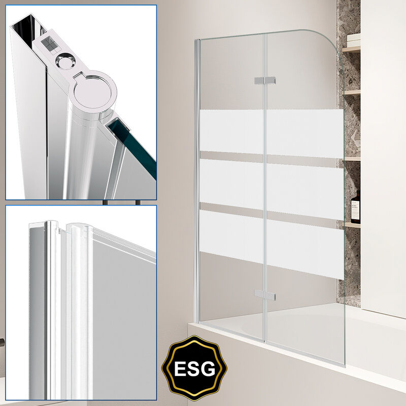foto del prodotto swanew schermo per vasca da bagno schermo doccia sanitario pieghevole in vetro 6mm nano orientabile 2 parti 100x140cm bianco
