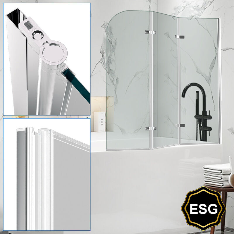 foto del prodotto swanew schermo per vasca da bagno schermo doccia sanitario pieghevole in vetro 6mm nano orientabile 3 parti 120x140cm argento