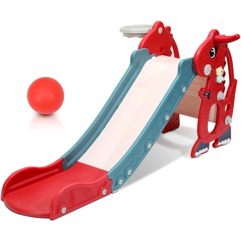 foto del prodotto swanew scivolo per bambini baby 145 cm scivolo da giardino 4 in 1 scivolo basket rosso