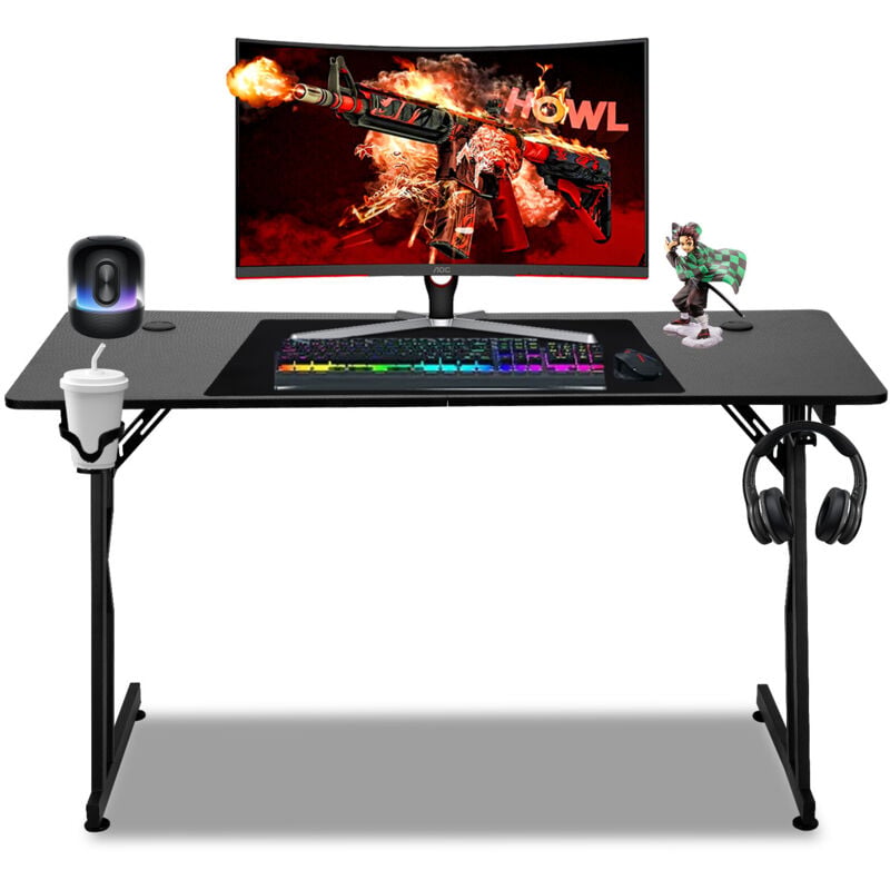 foto del prodotto swanew scrivania da gioco tavolo da gioco 140x60cm per pc gamer con tappetino per mouse, portabicchieri e gancio adatto all ufficio di casa senza