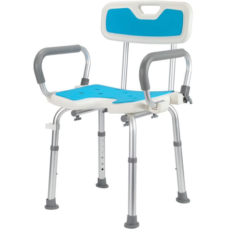 foto del prodotto swanew sedile per doccia regolabile in altezza sgabello per doccia antiscivolo carico massimo 136 kg alu hdpe bianco blu bracciolo reversibile con