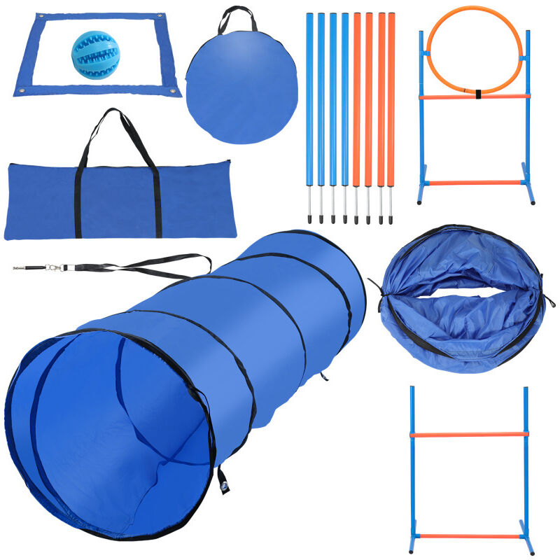 foto del prodotto swanew set agility per cani agility per cani kit di attrezzature per l agility slalom. tunnel. area di riposo. set completo di attrezzature 5 pz.