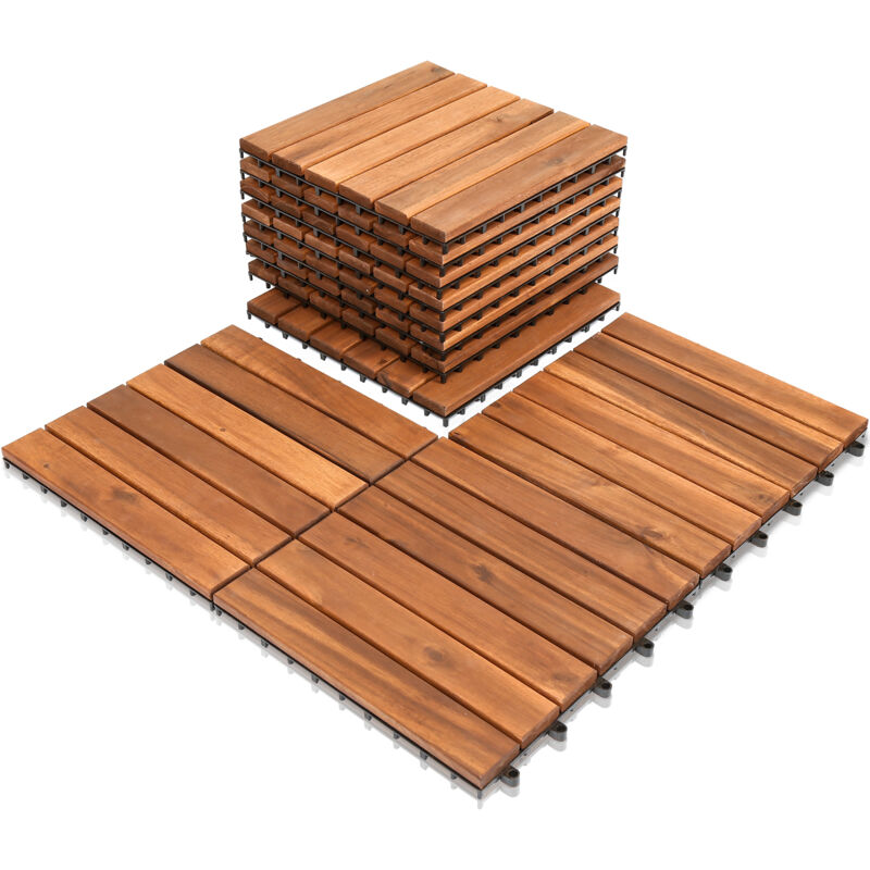 foto del prodotto swanew set di 11 piastrelle per terrazza in legno di acacia 30x30cm per giardino piscina interna esterna legno naturale