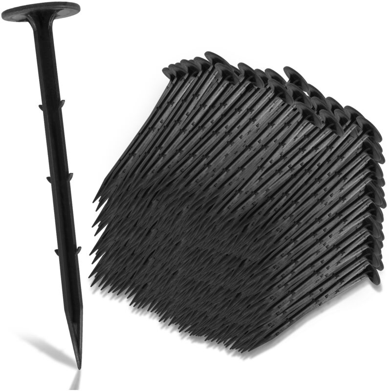 foto del prodotto swanew set di 200 1000 picchetti di ancoraggio a terra in plastica. l.16cm. nero. tenda. graffetta per prato 1000pz