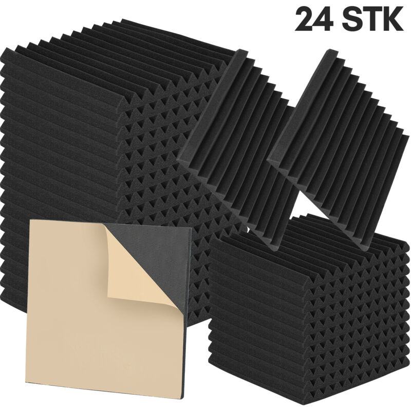 foto del prodotto swanew set di 24 pannelli fonoassorbenti per pareti e soffitti in schiuma acustica l.30 x l.30x h.2.5 cm pannelli acustici