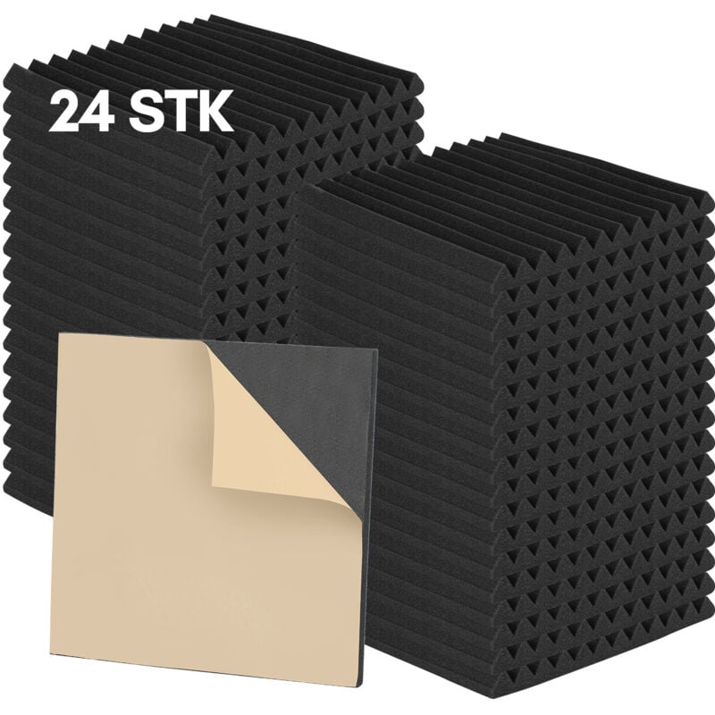 foto del prodotto swanew set di 24 pannelli fonoassorbenti per pareti e soffitti in schiuma acustica l.30 x l.30x h.2.5 cm pannelli acustici