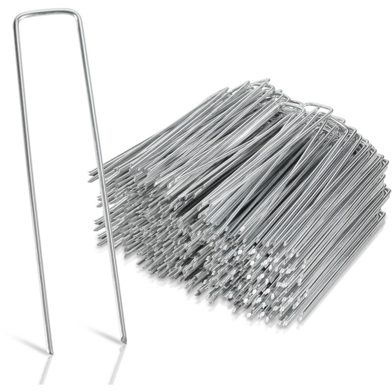foto del prodotto swanew set di 250 picchetti di fissaggio in acciaio zincato 2.8mm 150x25mm. ancoraggio a terra per giardino. per telo antierba