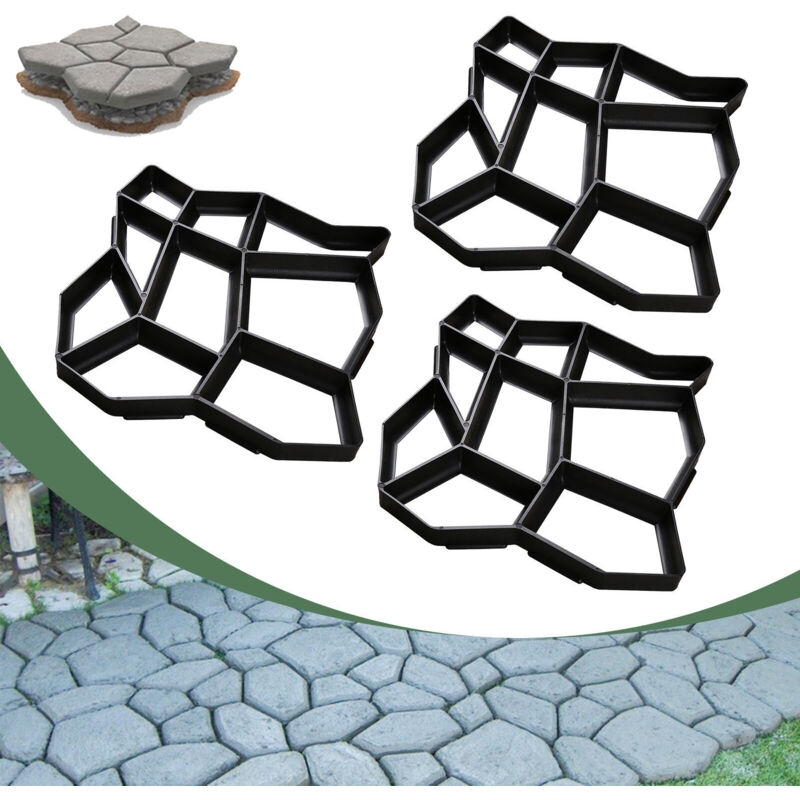 foto del prodotto swanew set di 3 stampi per cemento. 43x43x4cm. stampi per pietra da giardino. stampo in plastica per pavimentazione. nero