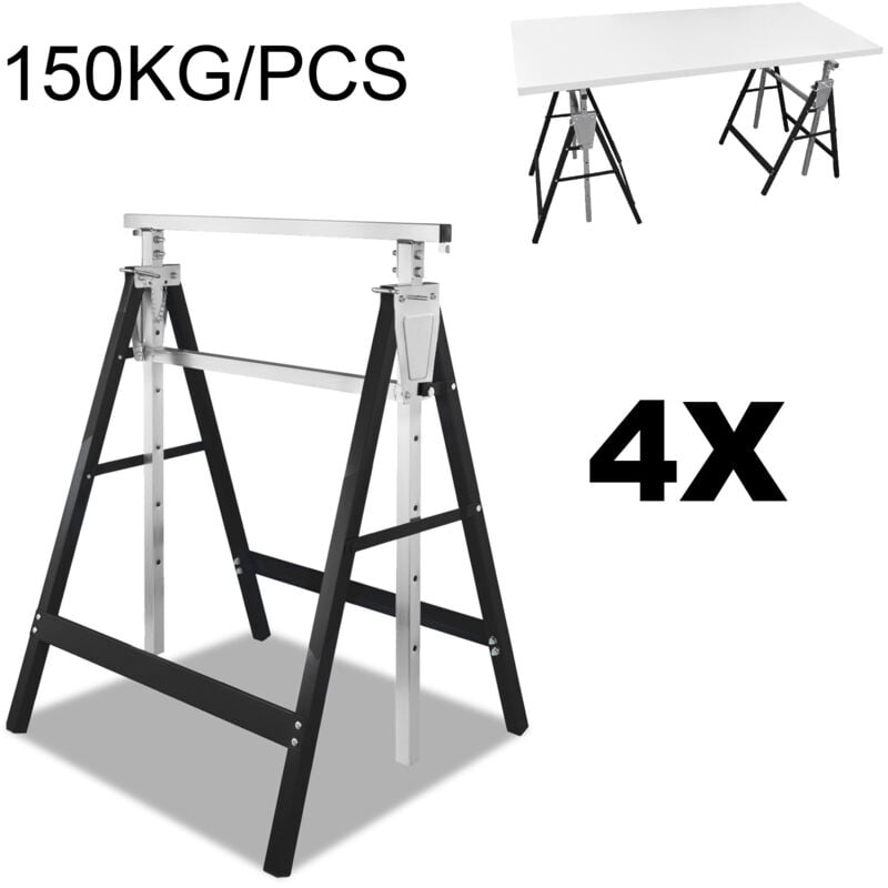 foto del prodotto swanew set di 4 cavalletti telescopici. carico massimo 200 kg. altezza regolabile 80 130 cm. cavalletti per ponteggi. nero