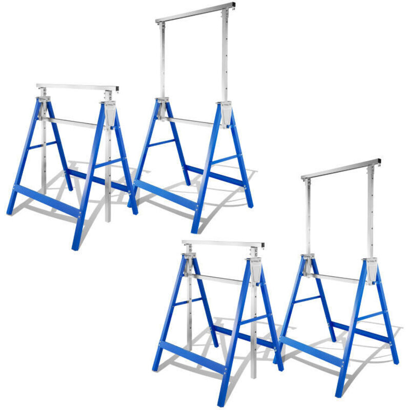foto del prodotto swanew set di 4 cavalletti telescopici max. 200 kg. cavalletti pieghevoli. altezza regolabile 80 130 cm. blu. cavalletto per impalcature