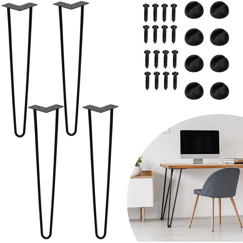 foto del prodotto swanew set di 4 gambe a forcella telaio del tavolo corridori del tavolo gambe tavolo da pranzo gamba del tavolo harpins 2 montanti nero 45 cm