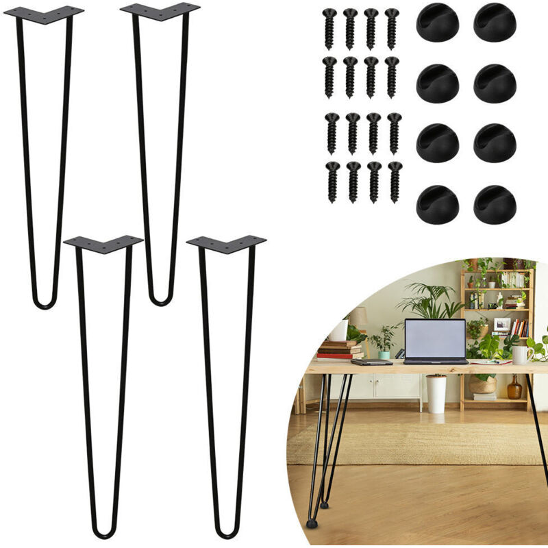 foto del prodotto swanew set di 4 gambe a forcella telaio del tavolo corridori del tavolo gambe tavolo da pranzo gamba del tavolo harpins 2 montanti nero 61 cm