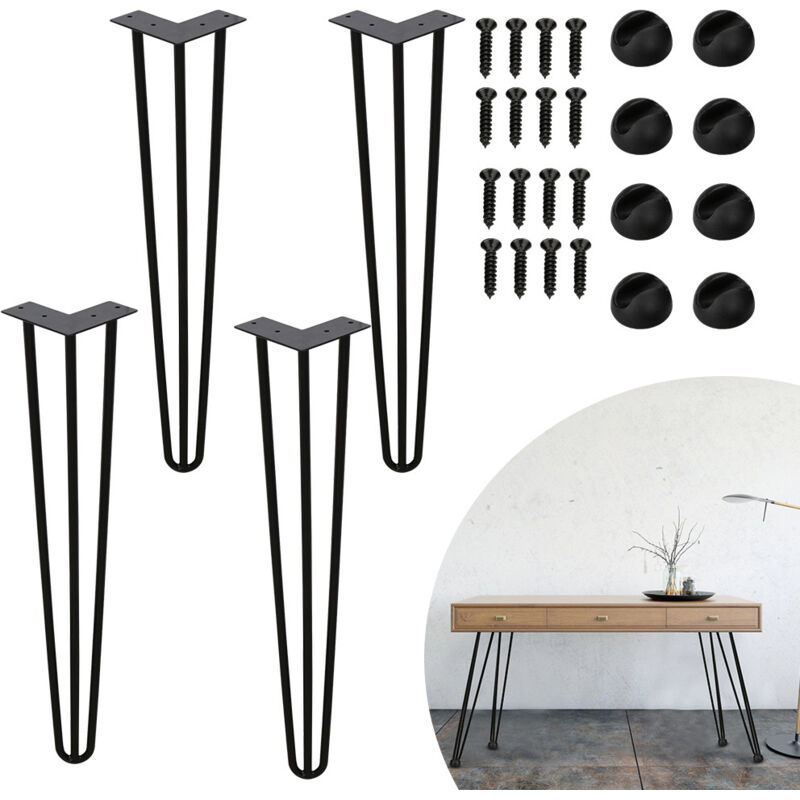 foto del prodotto swanew set di 4 gambe a forcella telaio del tavolo corridori del tavolo gambe tavolo da pranzo harpins gamba del tavolo a 3 montanti nero 45 cm