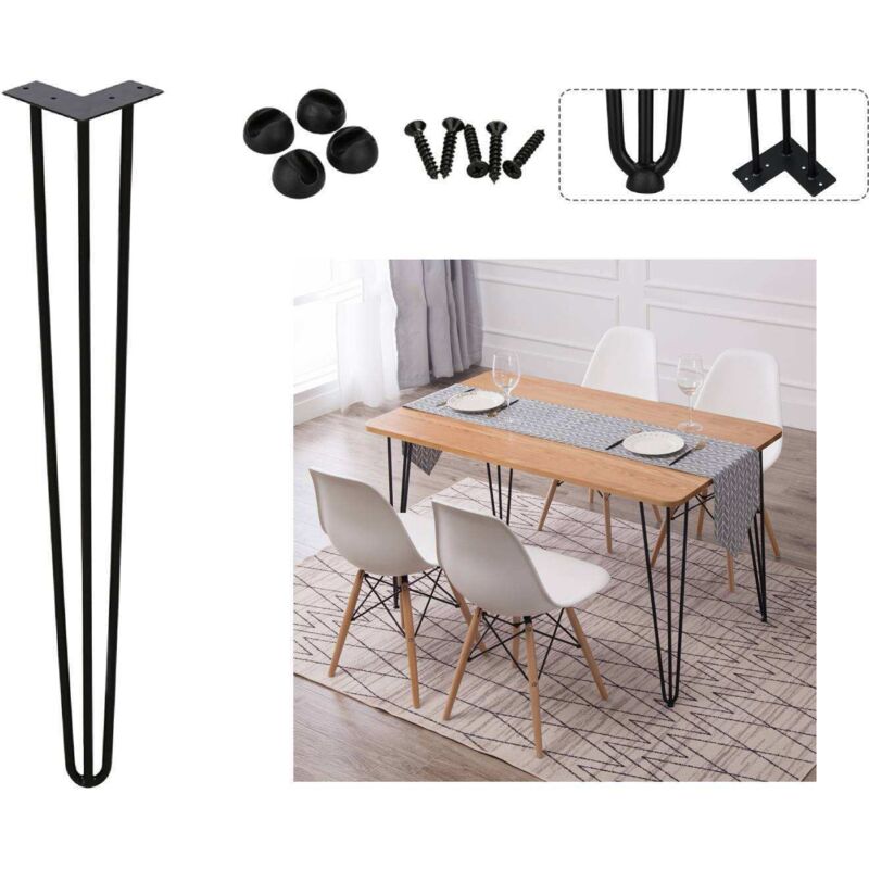 foto del prodotto swanew set di 4 gambe a forcella telaio del tavolo corridori del tavolo gambe tavolo da pranzo harpins gamba del tavolo a 3 montanti nero 45 cm