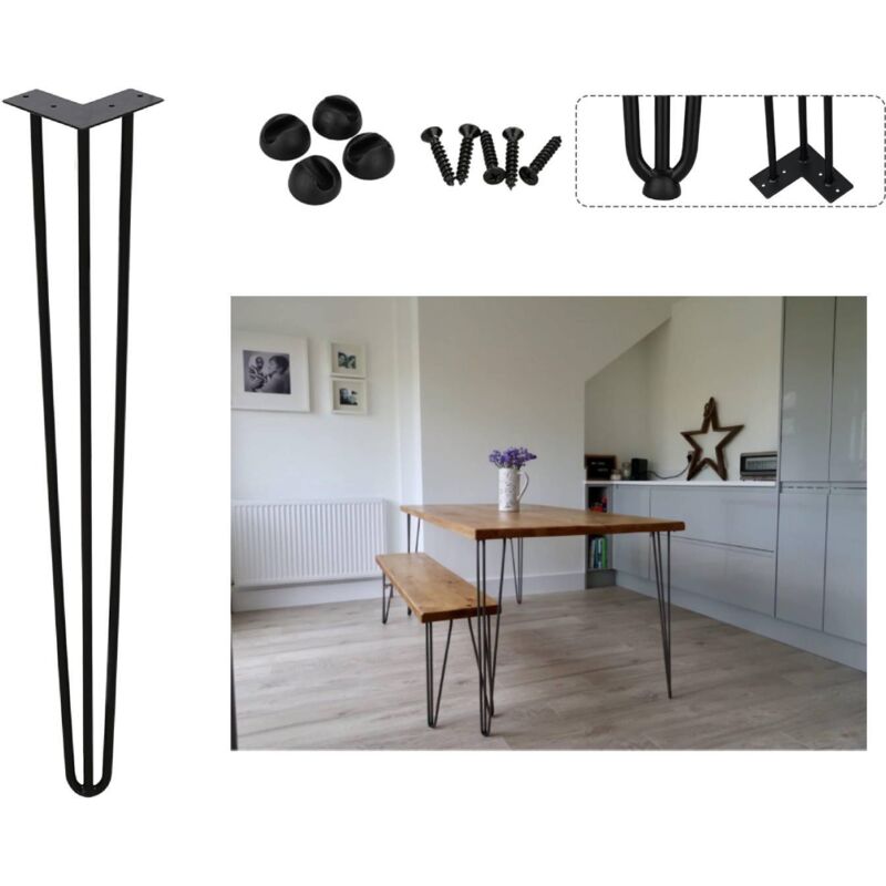 foto del prodotto swanew set di 4 gambe a forcella telaio del tavolo corridori del tavolo gambe tavolo da pranzo harpins gamba del tavolo a 3 montanti nero 45 cm