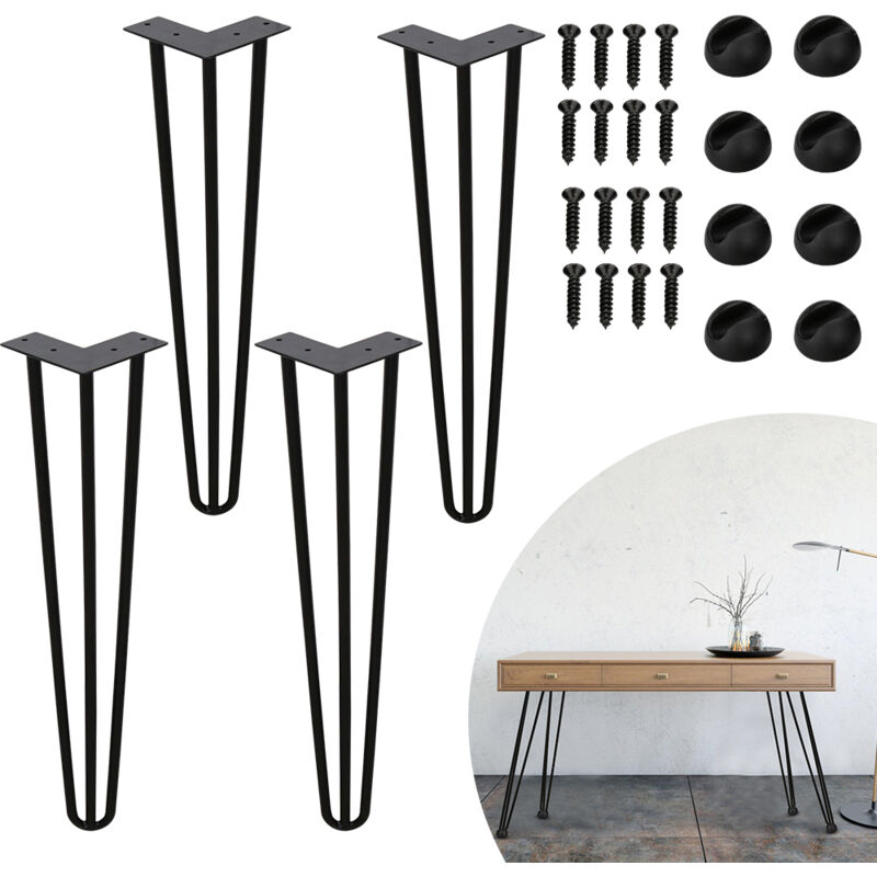 foto del prodotto swanew set di 4 gambe a forcella telaio per tavolo corridori per tavolo gambe tavolo da pranzo harpins gamba del tavolo 3 montanti nero 40 cm